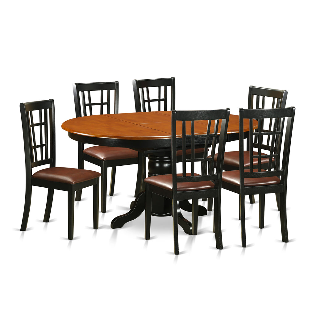 KENI7-ID1-VE 7-Piece Dining Ensemble with Oval Table & 6 Upholstered Chairs, Black & Cherry Finish, 42x60