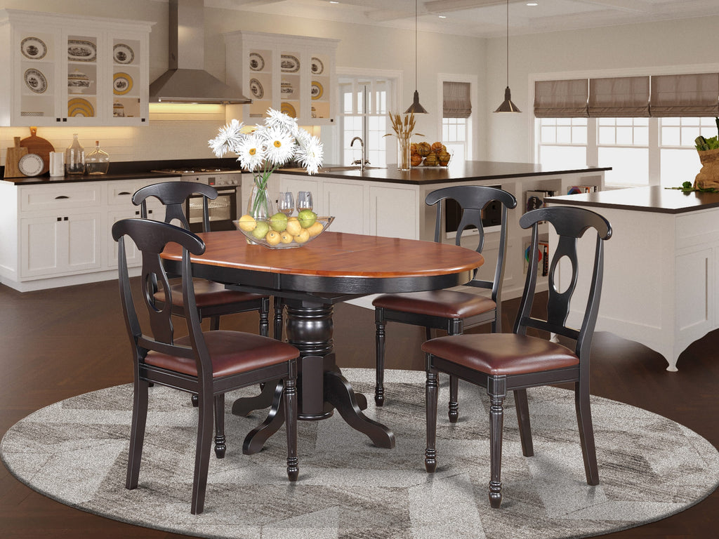 KENL5-GTT-JV Elegant 5-Piece Dining Set with Oval Table & Faux Leather Seats in Black Cherry Finish