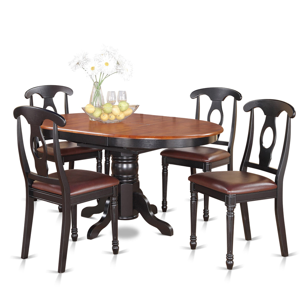 KENL5-GTT-JV Elegant 5-Piece Dining Set with Oval Table & Faux Leather Seats in Black Cherry Finish