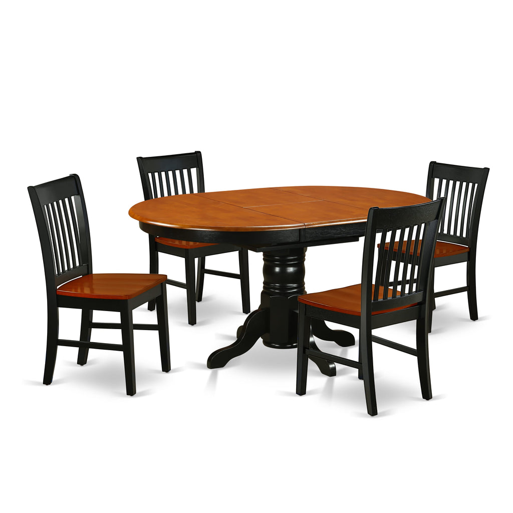 KENO5-NKH-G 5-Piece Dining Collection Featuring Oval Dining Table with Folding Leaf & Four Chairs, 42x60 Black Cherry Design