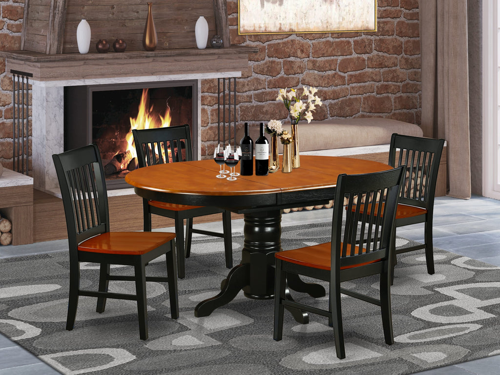 KENO5-NKH-G 5-Piece Dining Collection Featuring Oval Dining Table with Folding Leaf & Four Chairs, 42x60 Black Cherry Design