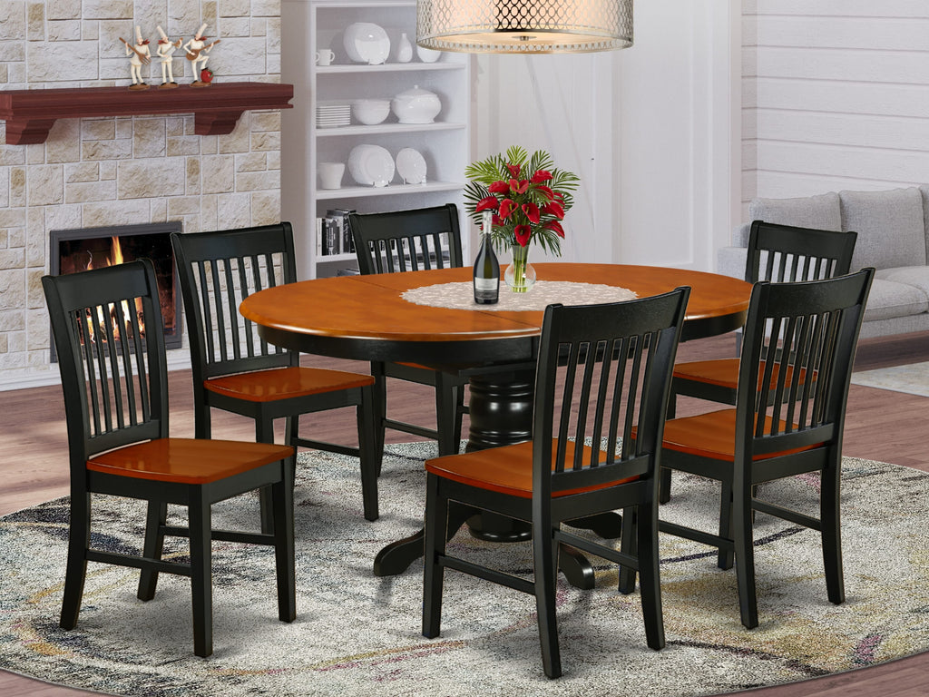 Chic & Welcoming KENO7-C8N-J 7-Piece Set Oval Table with Butterfly Leaf & 6 Chairs in Black & Cherry