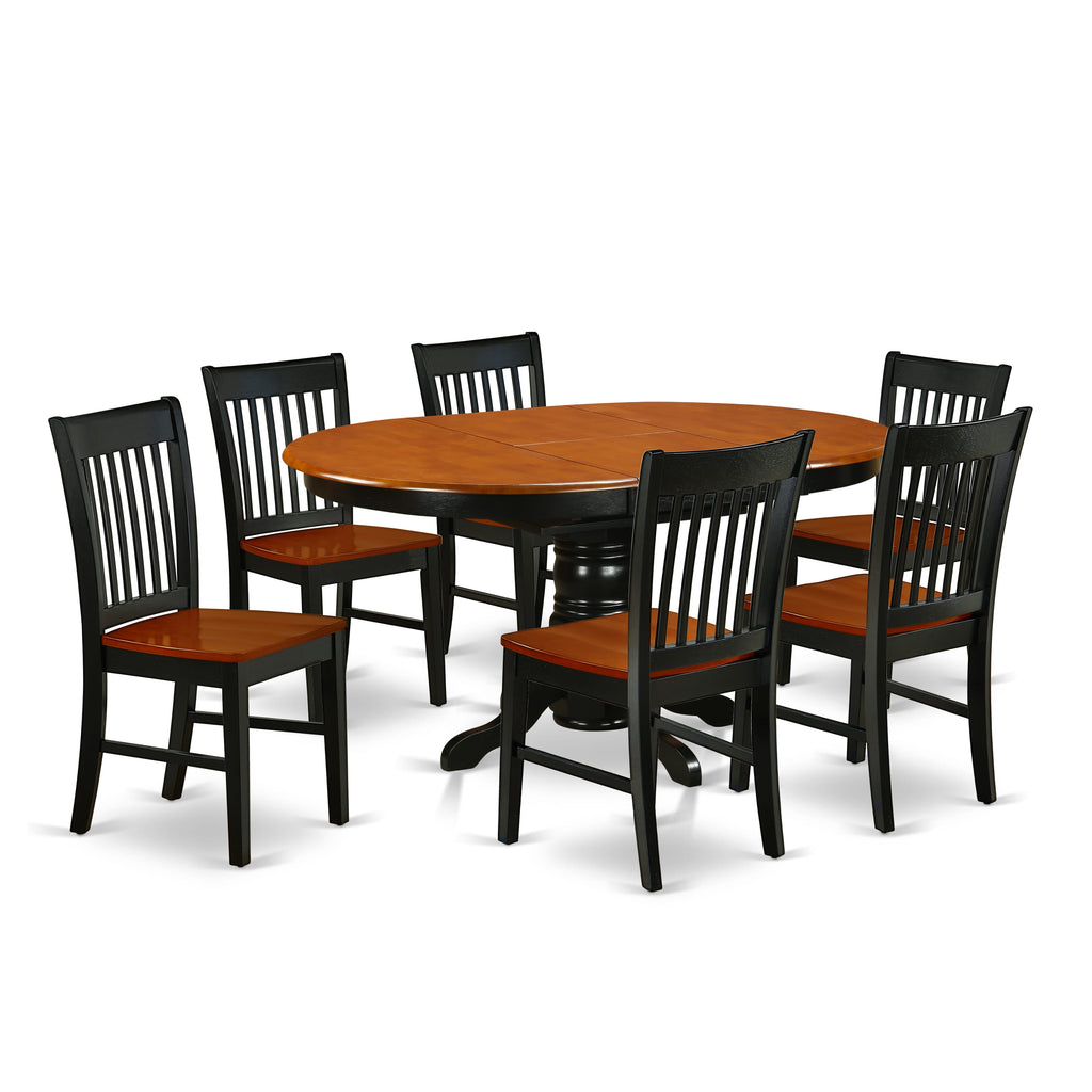 Chic & Welcoming KENO7-C8N-J 7-Piece Set Oval Table with Butterfly Leaf & 6 Chairs in Black & Cherry