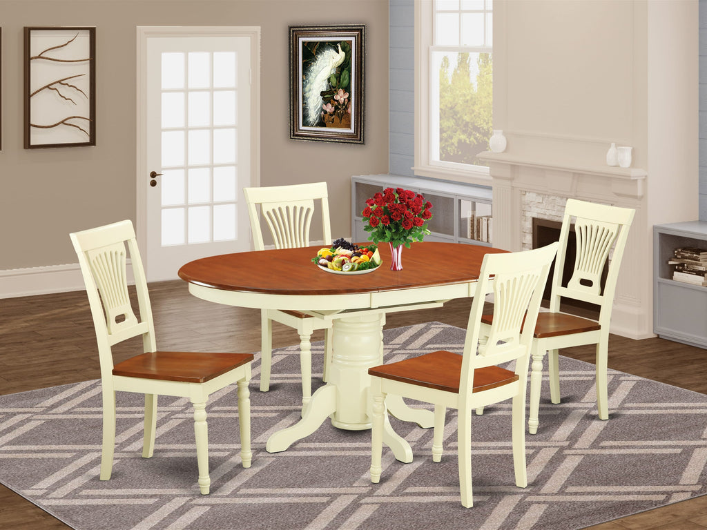 KEPL5-5JJ-5 Elegant 5-Piece Set Oval Dining Table with Butterfly Leaf and Solid Wood Chairs in Buttermilk & Cherry, 42x60