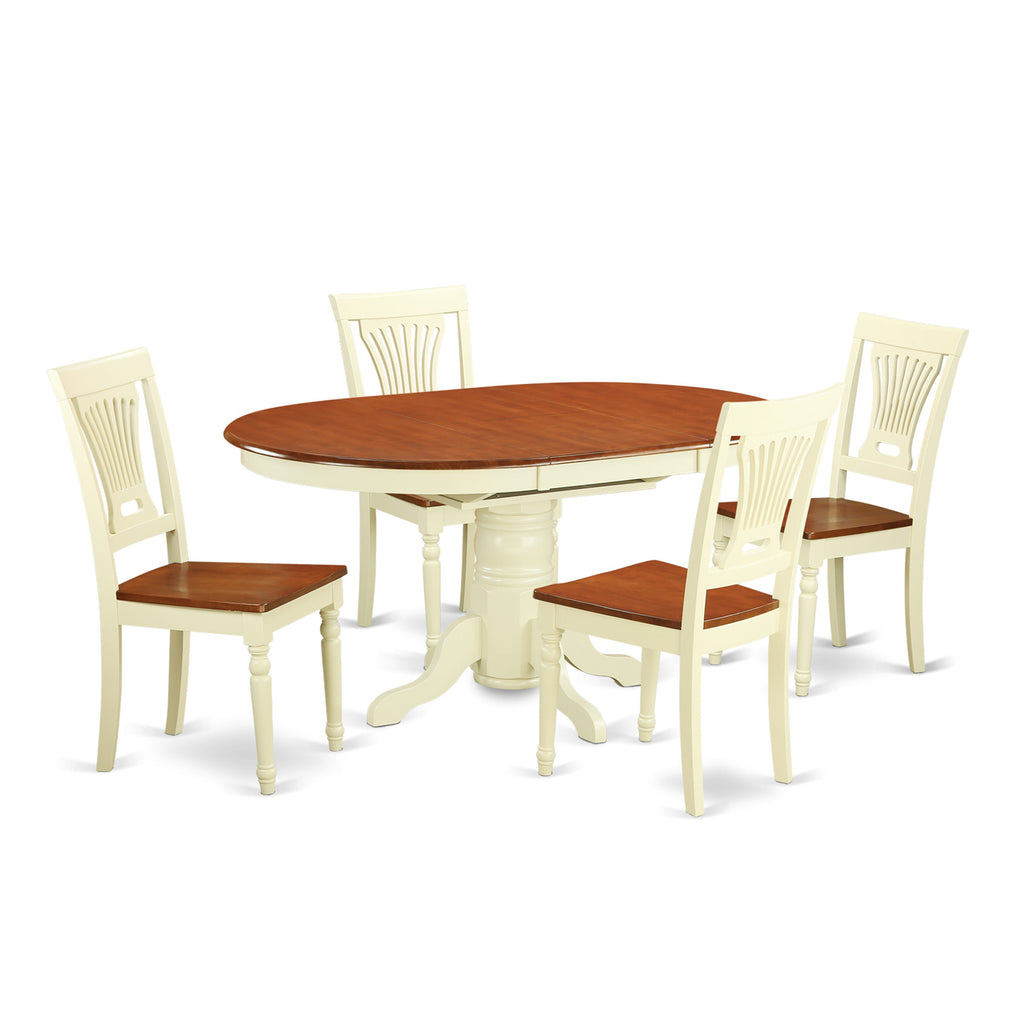 KEPL5-5JJ-5 Elegant 5-Piece Set Oval Dining Table with Butterfly Leaf and Solid Wood Chairs in Buttermilk & Cherry, 42x60