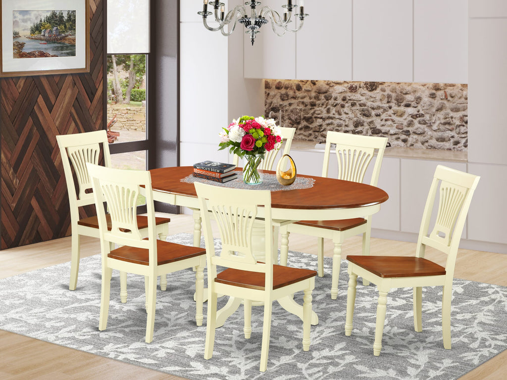 KEPL7-VKV-Q 7-Piece Dining Ensemble Oval Table with Leaf Extension & 6 Comfortable Chairs, Buttermilk & Cherry Elegance
