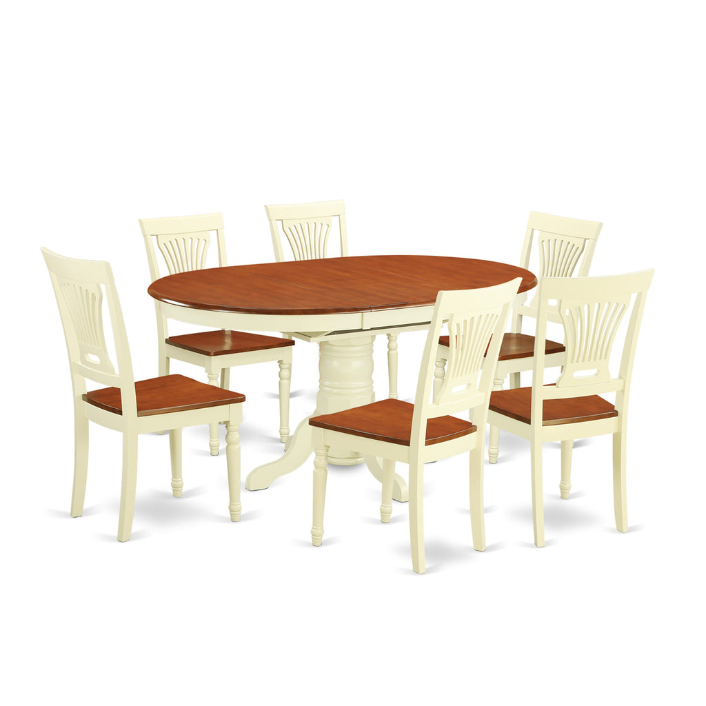 KEPL7-VKV-Q 7-Piece Dining Ensemble Oval Table with Leaf Extension & 6 Comfortable Chairs, Buttermilk & Cherry Elegance
