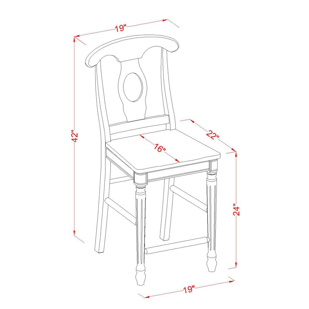 KES-BUD-5 Counter Height Napoleonic Barstools with Wood Seating - Set of 2 in Cherry & Black