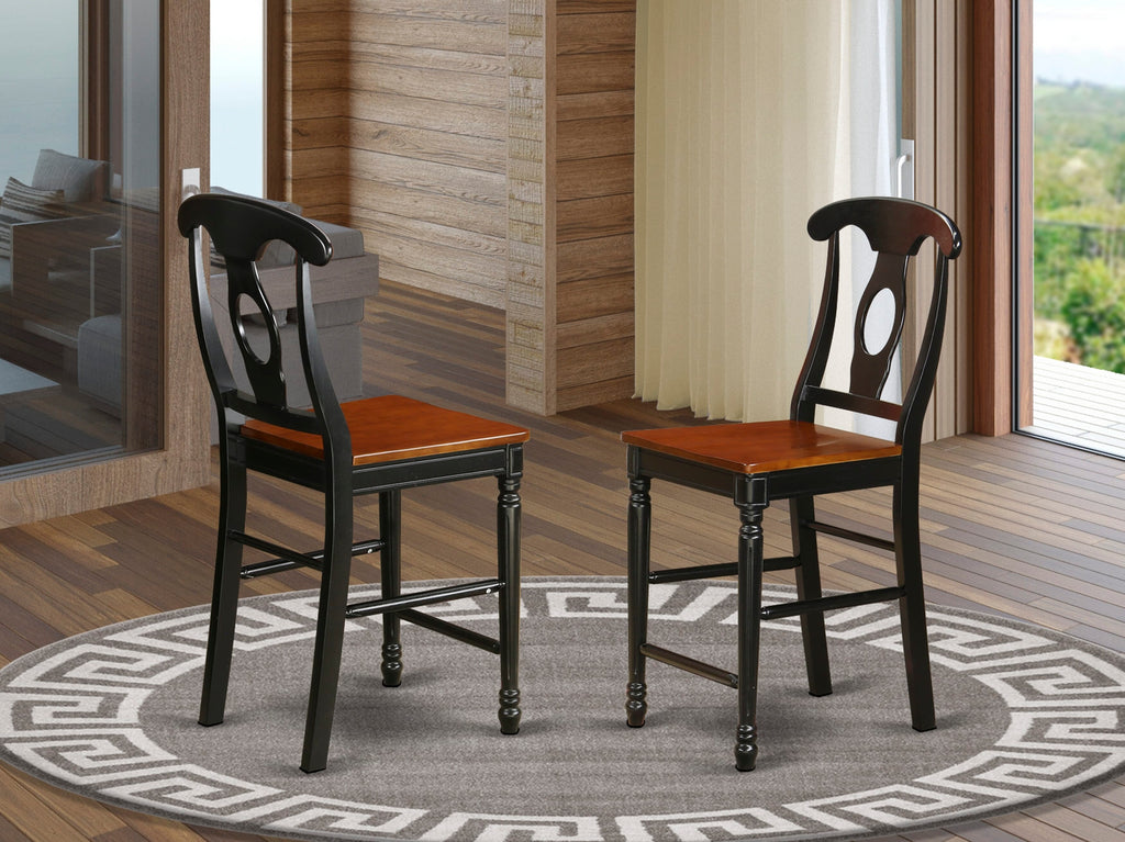 KES-BUD-5 Counter Height Napoleonic Barstools with Wood Seating - Set of 2 in Cherry & Black