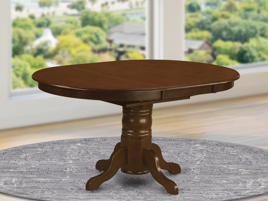 KET-E96-54 Oval Dining Table with Pedestal Base in Rich Espresso Finish - Features Extendable Butterfly Leaf, Dimensions 42x60 Inch