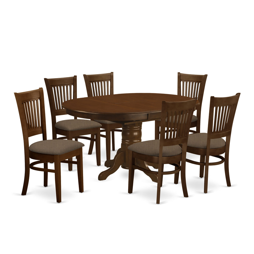KEVA7-OCD-T 7-Piece Dining Ensemble with Extendable Oval Table and Cushioned Chairs in Espresso Finish