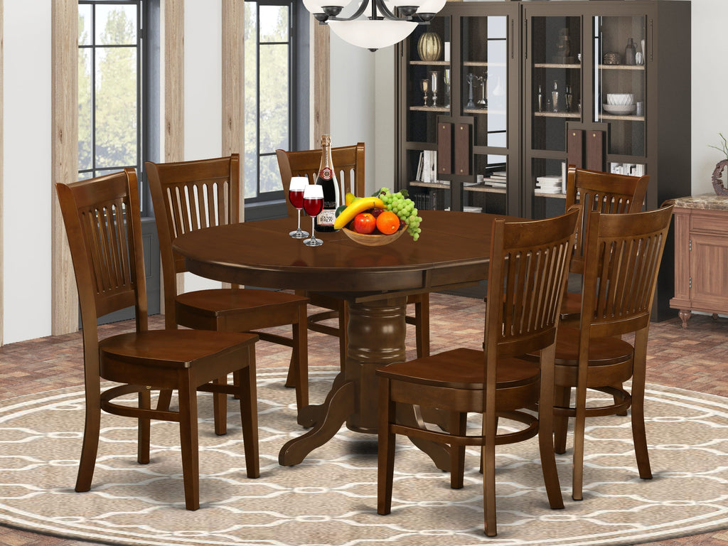 KEVA7-THE-S 7-Piece Set with Elegant Oval Table and Chairs, Espresso Finish, 42x60