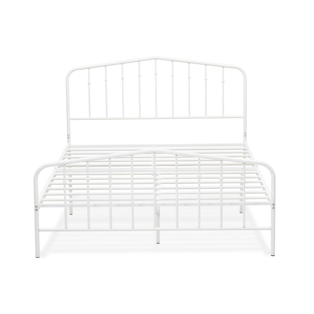 KHFBWS4 Premium White Full Bed Frame with Tri-Metal Support Legs and Powder Coated Finish
