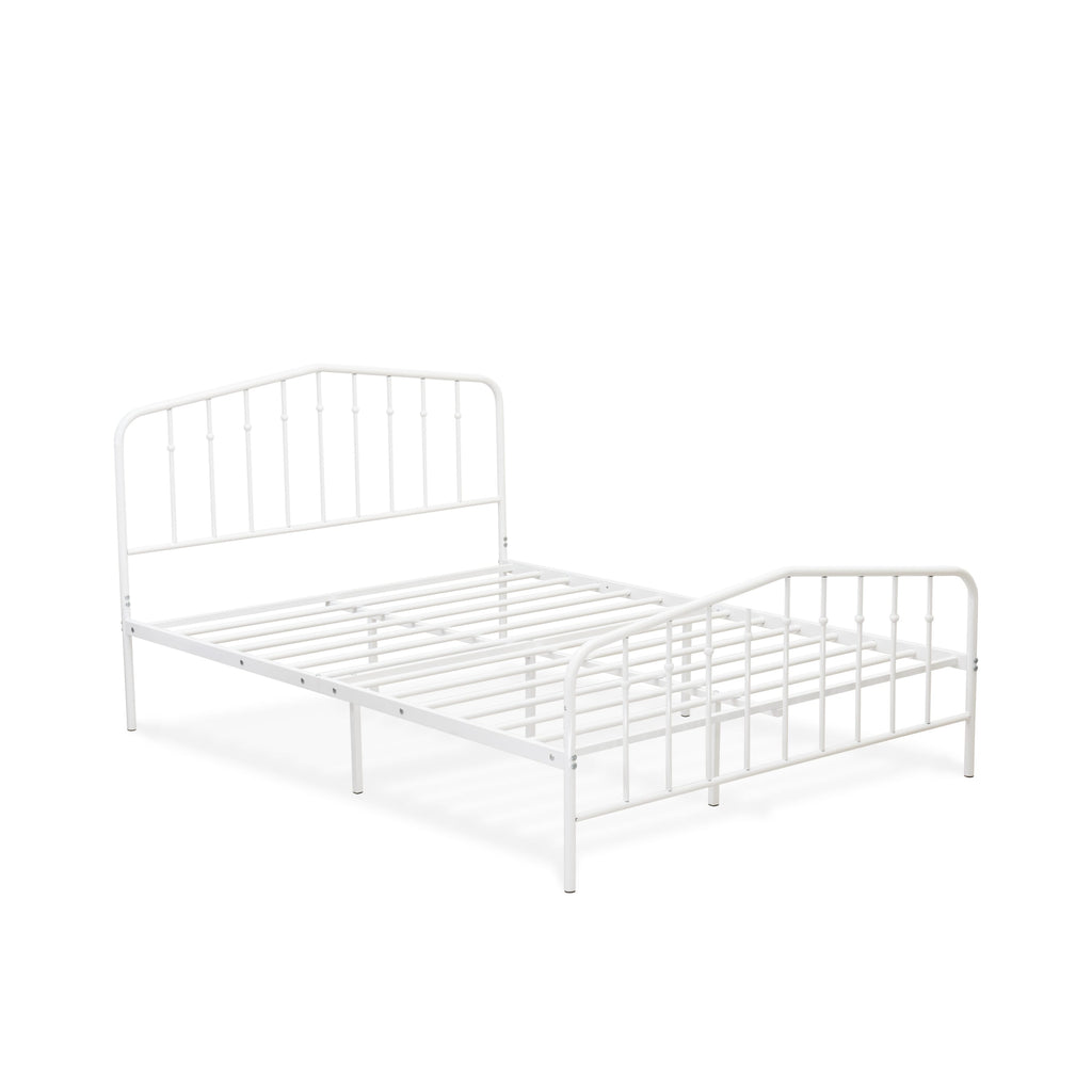 KHFBWS4 Premium White Full Bed Frame with Tri-Metal Support Legs and Powder Coated Finish