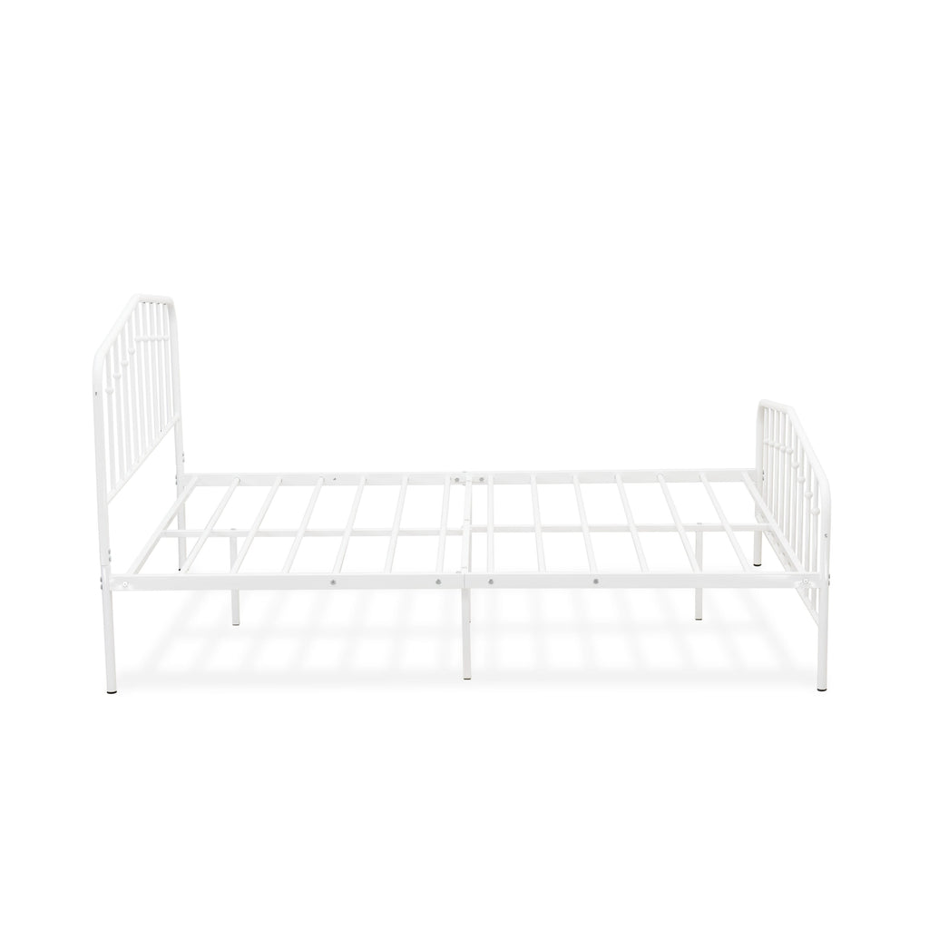 KHFBWS4 Premium White Full Bed Frame with Tri-Metal Support Legs and Powder Coated Finish