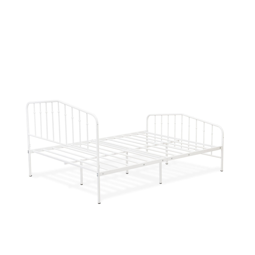KHFBWS4 Premium White Full Bed Frame with Tri-Metal Support Legs and Powder Coated Finish