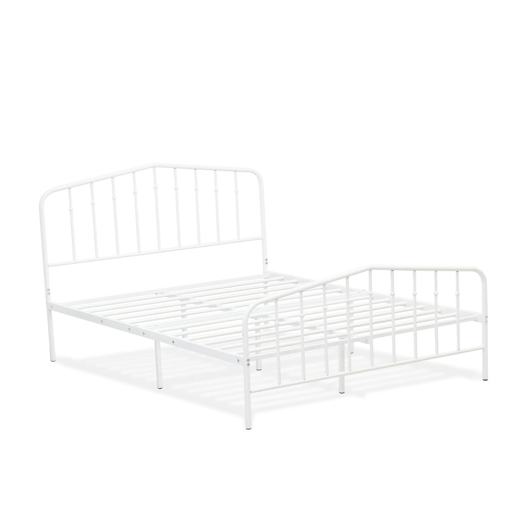 KHFBWS4 Premium White Full Bed Frame with Tri-Metal Support Legs and Powder Coated Finish