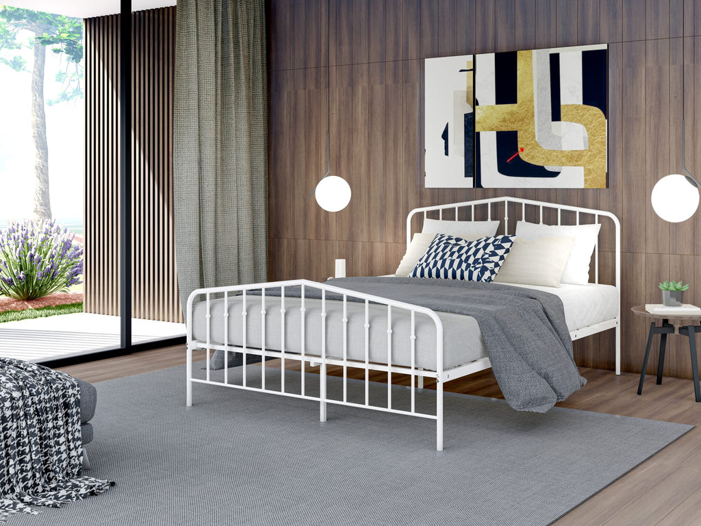 KHFBWS4 Premium White Full Bed Frame with Tri-Metal Support Legs and Powder Coated Finish