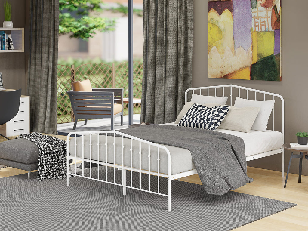 KHQBW2D Platform Queen Bed with 4 Metal Support Legs - Elegant White Finish Masterpiece