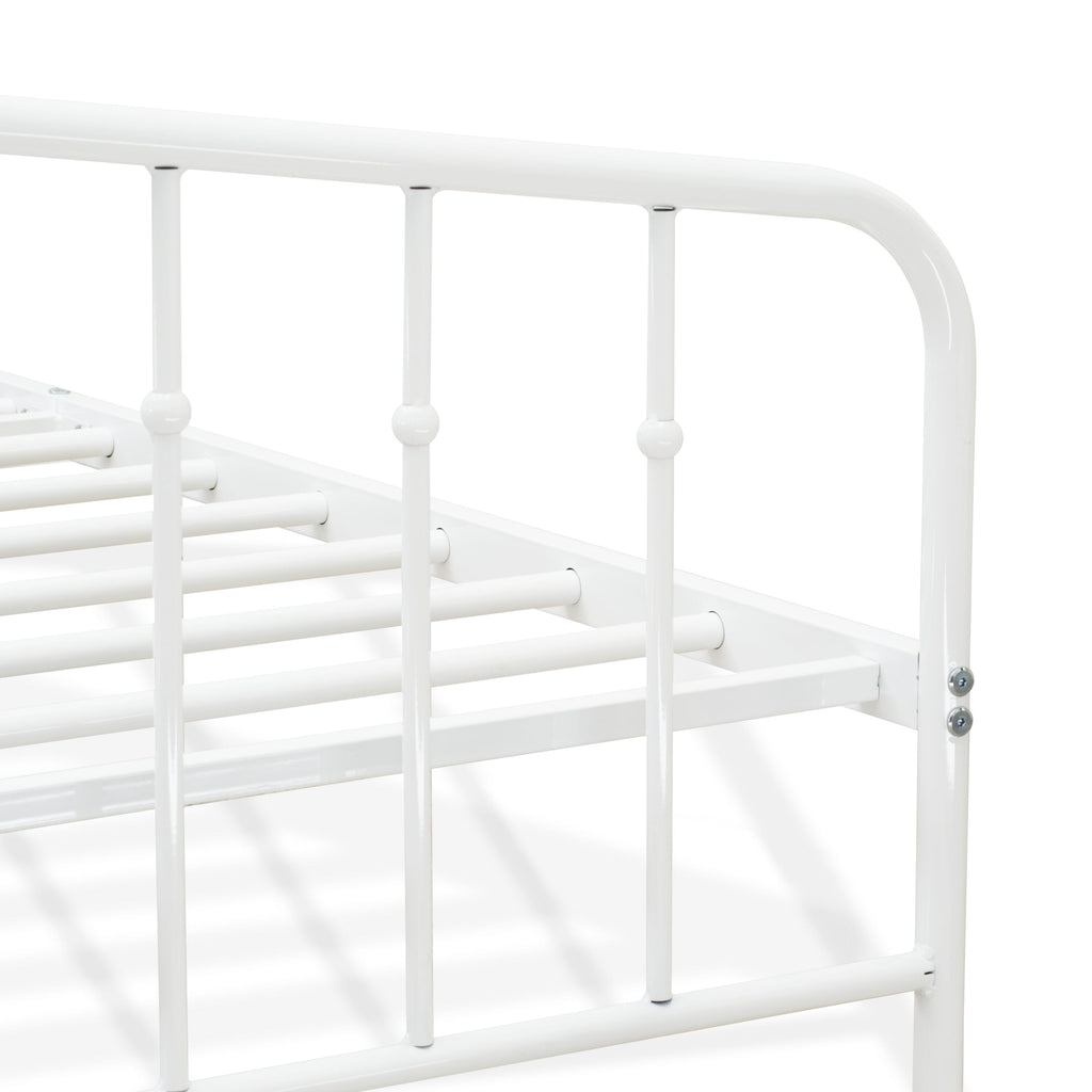 KHQBW2D Platform Queen Bed with 4 Metal Support Legs - Elegant White Finish Masterpiece