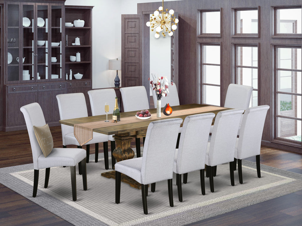 LABA1J-KS-P6 11-Piece Dining Suite with Rectangular Butterfly-Leaf Table and 10 Linen Chairs, Jacobean