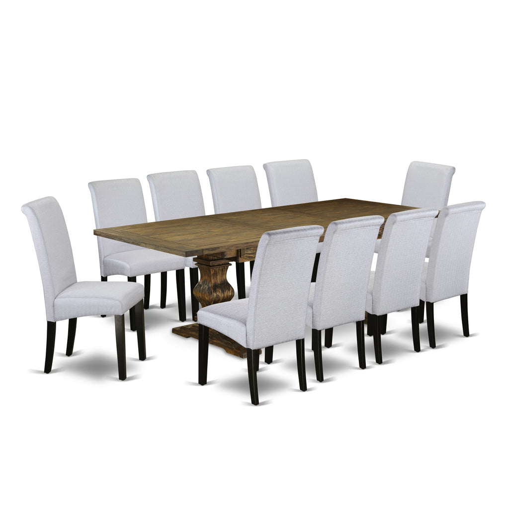 LABA1J-KS-P6 11-Piece Dining Suite with Rectangular Butterfly-Leaf Table and 10 Linen Chairs, Jacobean