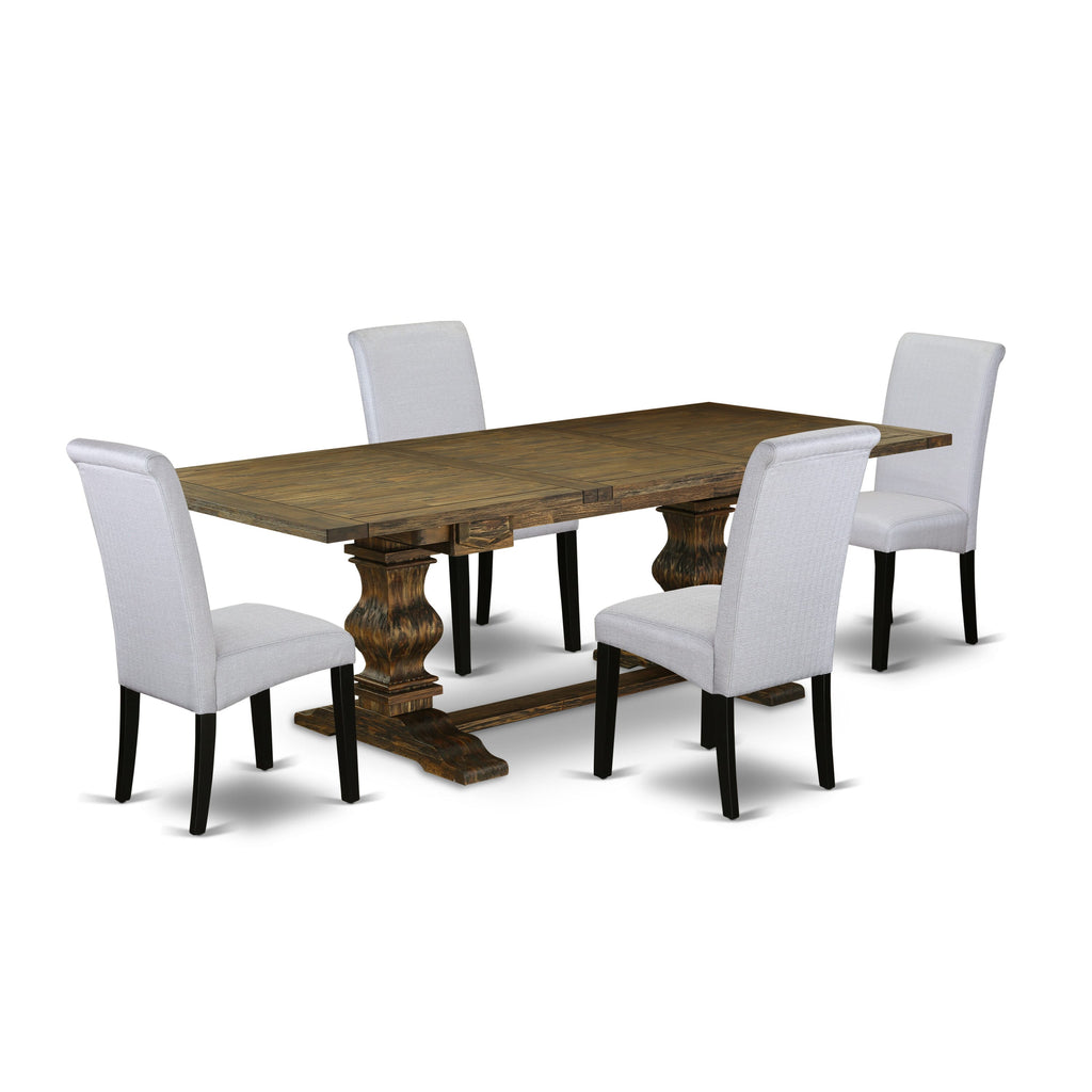 LABA5-JZ-Z2 5-Piece Dining Set with Expandable Table & Gray Linen Parson Chairs