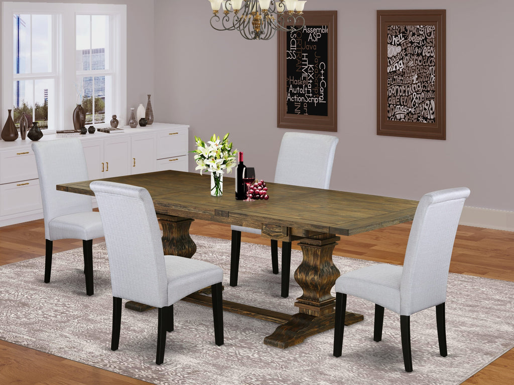 LABA5-JZ-Z2 5-Piece Dining Set with Expandable Table & Gray Linen Parson Chairs