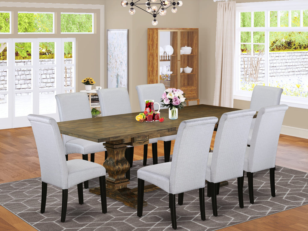 LABA9-8H-O5 9-Piece Elegant Dining Ensemble with Rectangle Table and 8 Upholstered Seats in Jacobean