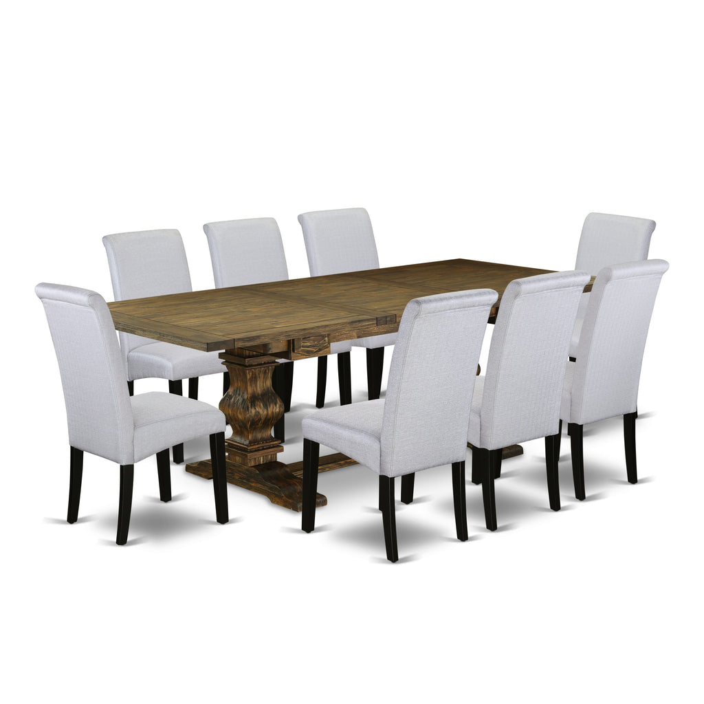 LABA9-8H-O5 9-Piece Elegant Dining Ensemble with Rectangle Table and 8 Upholstered Seats in Jacobean