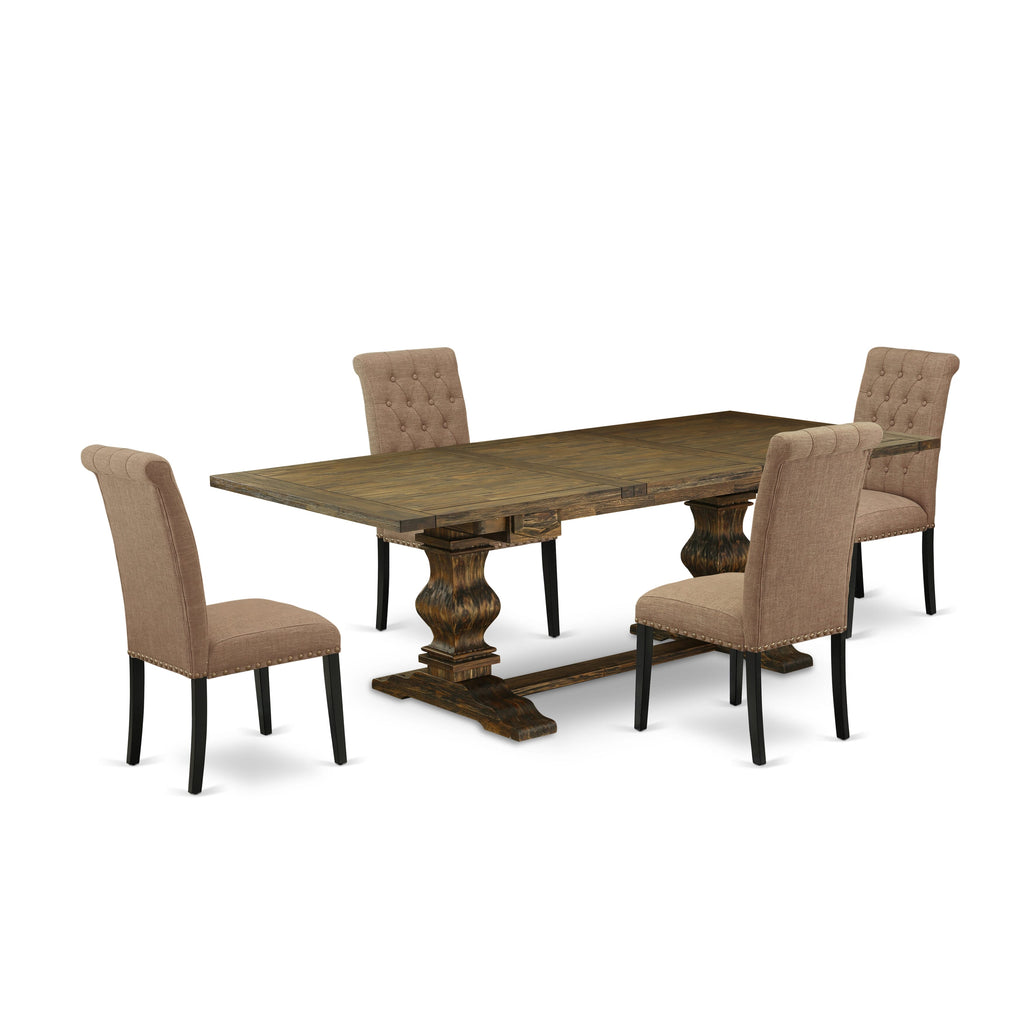 LABR5-0X-ZX 5-Piece Dining Collection with Expandable Wood Table & 4 Sable Linen Upholstered Chairs
