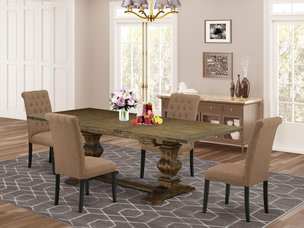 LABR5-0X-ZX 5-Piece Dining Collection with Expandable Wood Table & 4 Sable Linen Upholstered Chairs