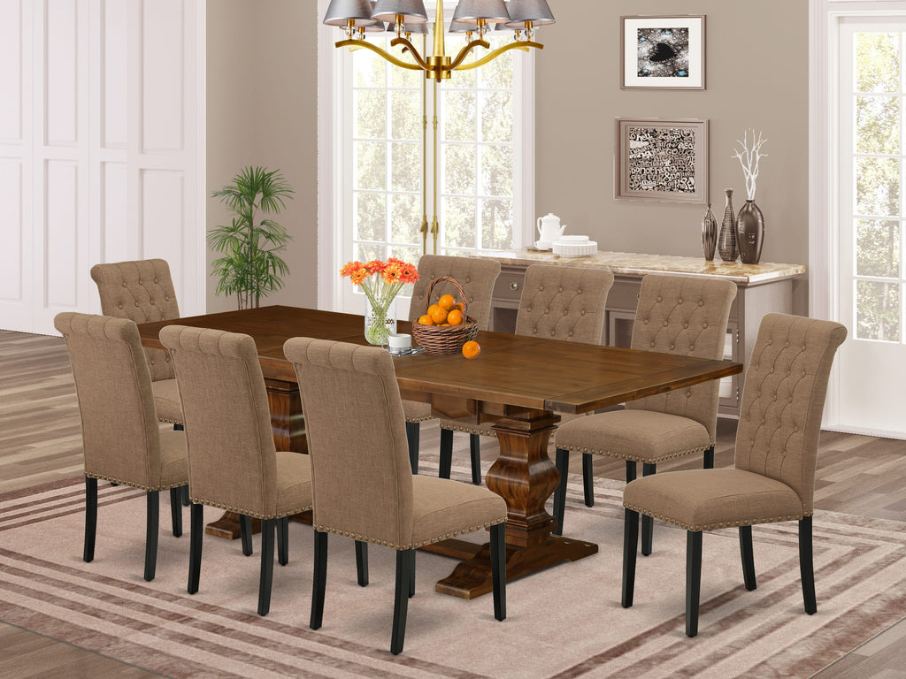LABR9-4A-ZV 9-Piece Set Rectangular Dining Table with Butterfly Extension & 8 Linen Chairs in Walnut Finish for a Stylish Room Update