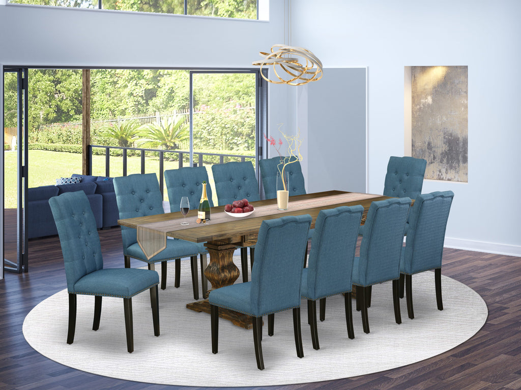 Explore LAEL1C-Y2-13 Elegance 11-Piece Rustic Dining Ensemble Featuring Rectangle Table & Parson Chairs