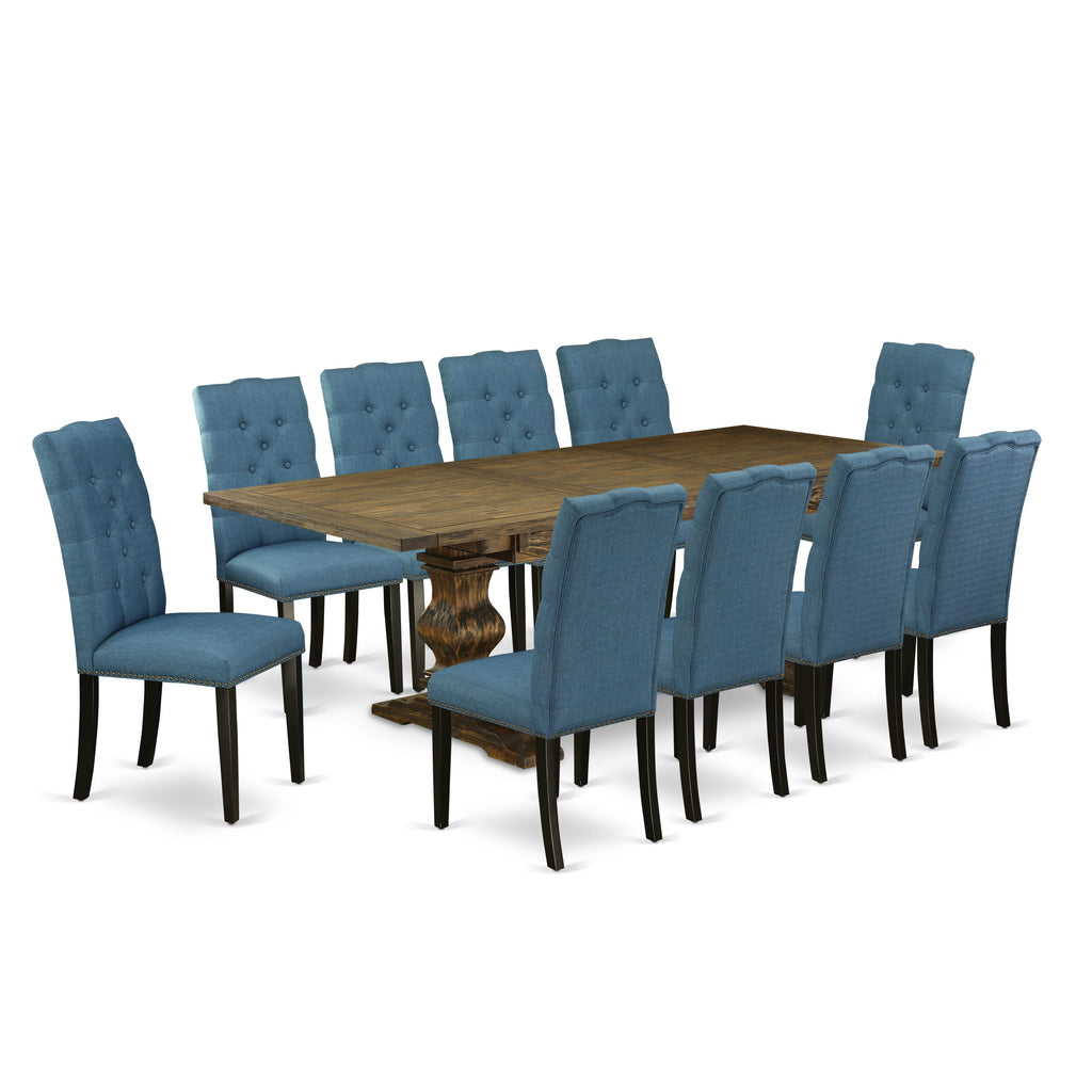 Explore LAEL1C-Y2-13 Elegance 11-Piece Rustic Dining Ensemble Featuring Rectangle Table & Parson Chairs