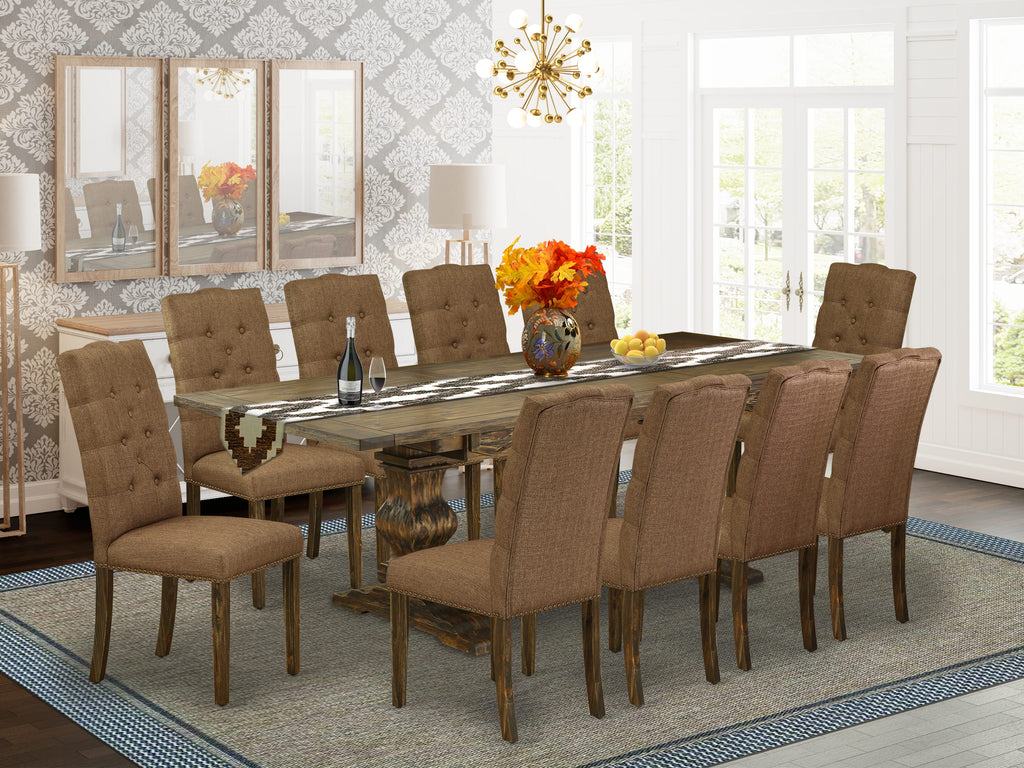 Dining Set LAEL1K-H5-W6 11-Piece Table with Leaf and 10 Elegant Chairs, Jacobean Finish