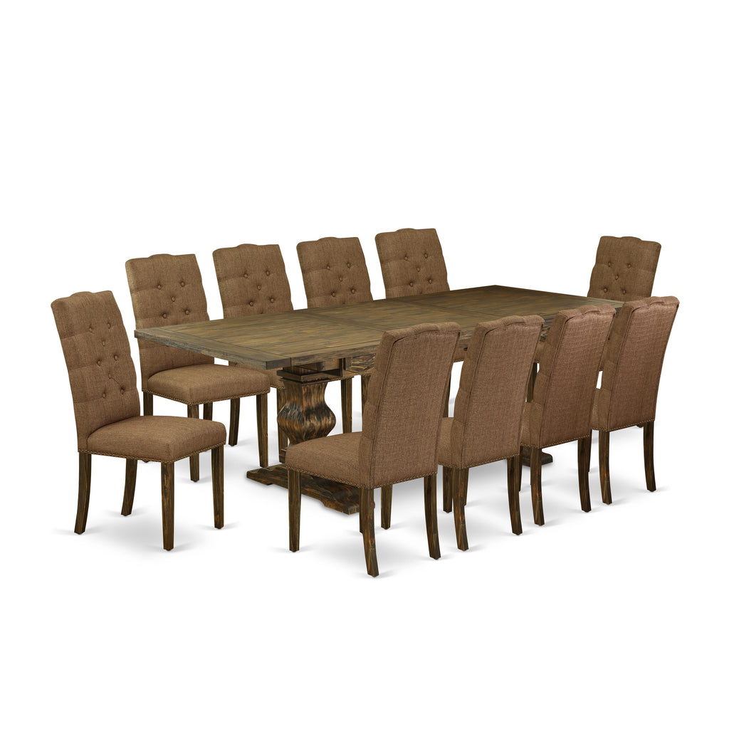 Dining Set LAEL1K-H5-W6 11-Piece Table with Leaf and 10 Elegant Chairs, Jacobean Finish