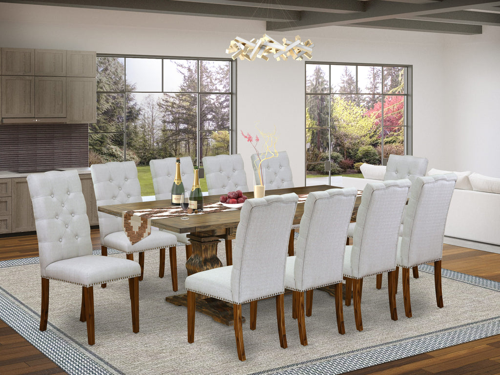 LAEL1L-UW-BE 11-Piece Rectangle Dining Set with Expandable Leaf and 10 Upholstered Chairs, 42x92 Inch, Jacobean Style