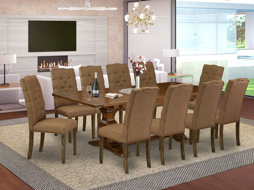 LAEL1Q-S6-9O Majestic 11-Piece Wooden Dining Ensemble with Butterfly Leaf and 10 Tufted Chairs - Walnut Elegance