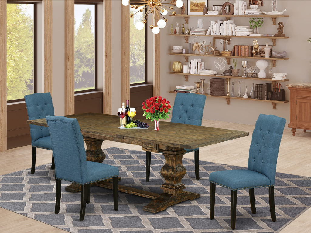 LAEL5-04-LV Sophisticated 5-Piece Dining Ensemble with Extendable Table and Blue Fabric Chairs