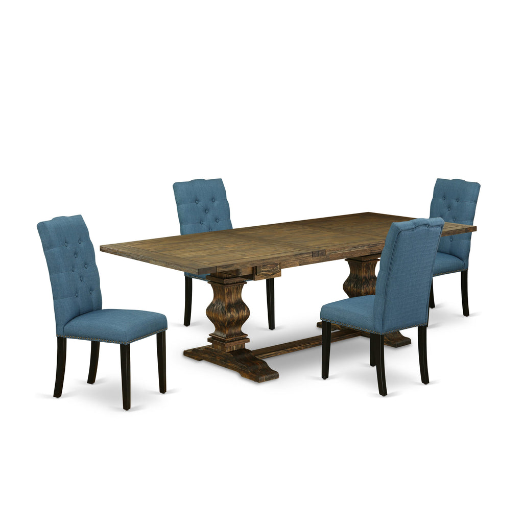 LAEL5-04-LV Sophisticated 5-Piece Dining Ensemble with Extendable Table and Blue Fabric Chairs