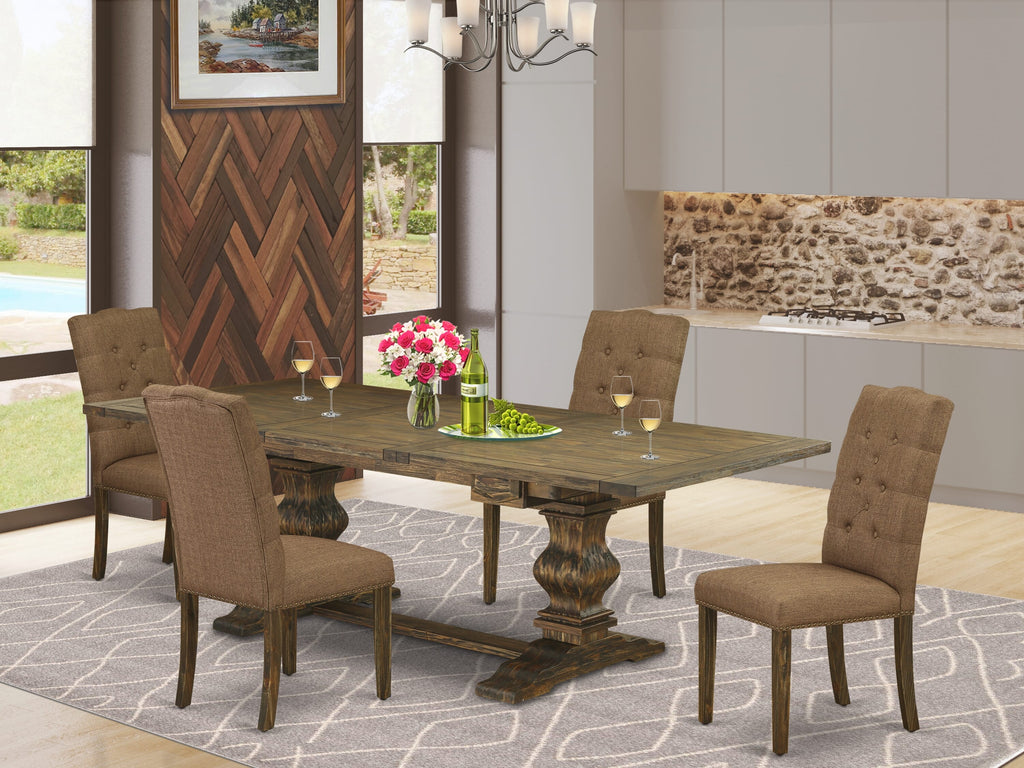 LAEL5-4K-YB Elegant 5-Piece Dining Set with Expanding Table and Chic Upholstered Seats, Jacobean Charm