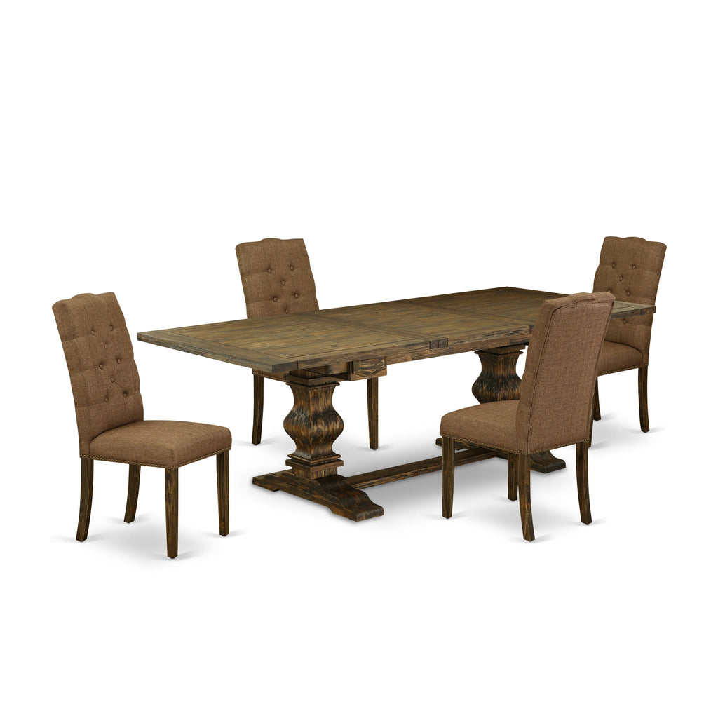 LAEL5-4K-YB Elegant 5-Piece Dining Set with Expanding Table and Chic Upholstered Seats, Jacobean Charm