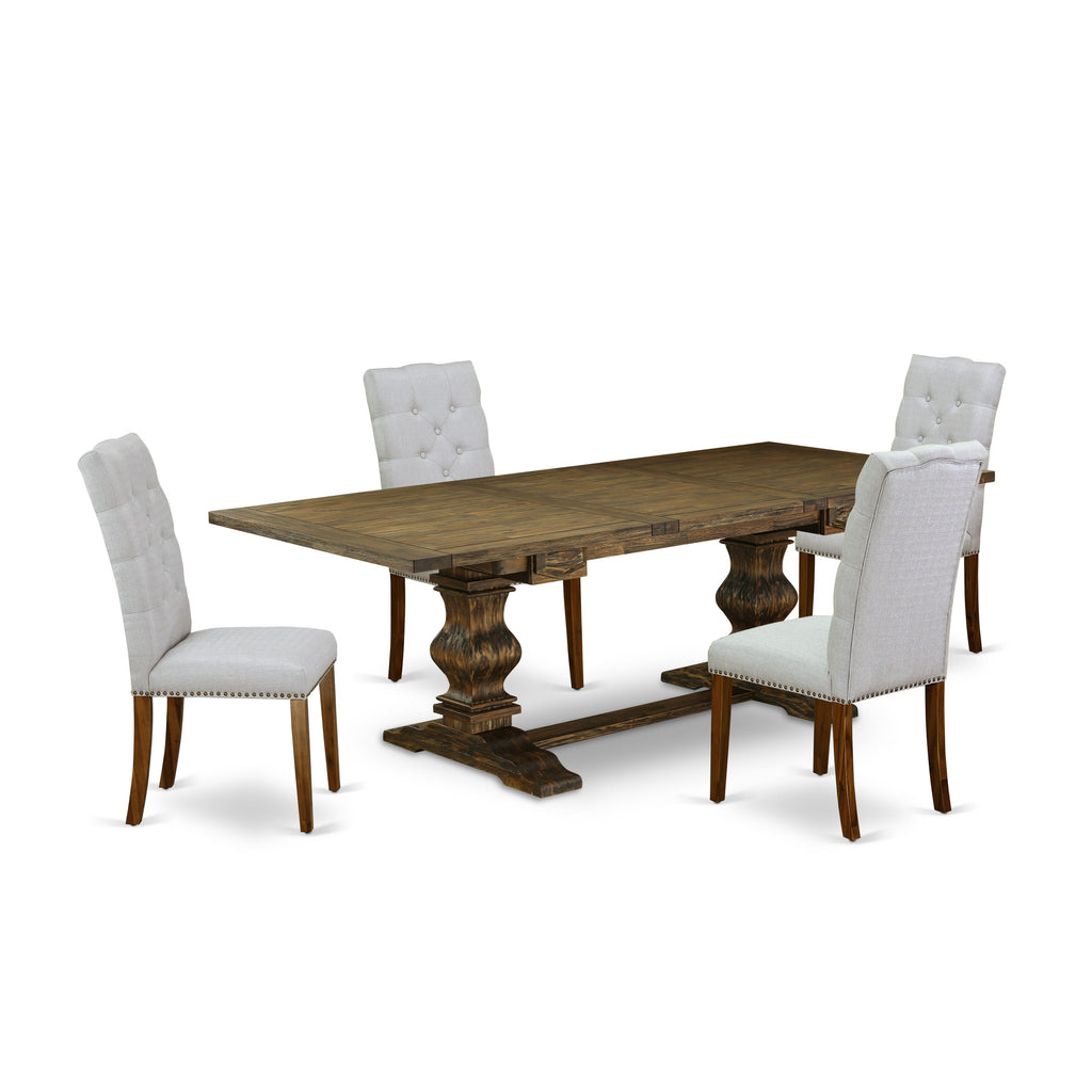 LAEL5-1L-S5 Elegant 5 Piece Dining Set with Expanding Leaf Table & 4 Upholstered Grey Chairs, Warm Jacobean