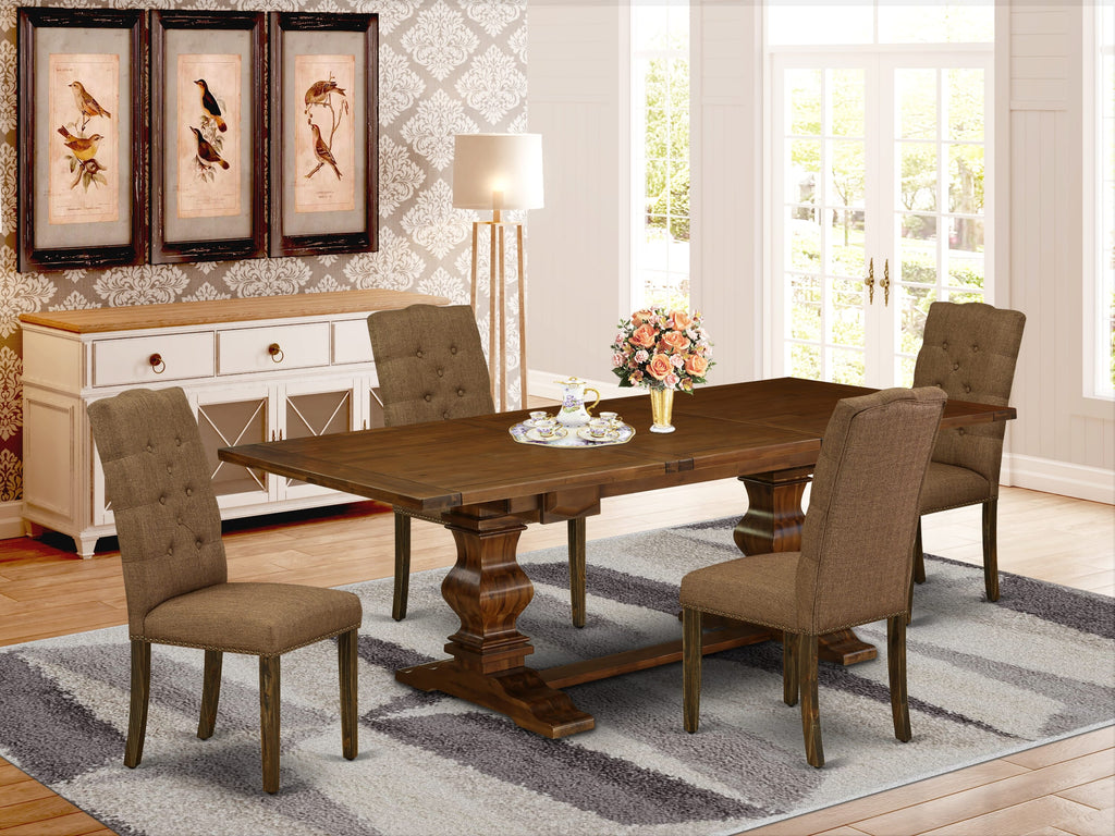 LAEL5-ZY-VM 5-Piece Dining Ensemble with Expandable Table and 4 Brown Fabric Seats, 42x92 Walnut Finish