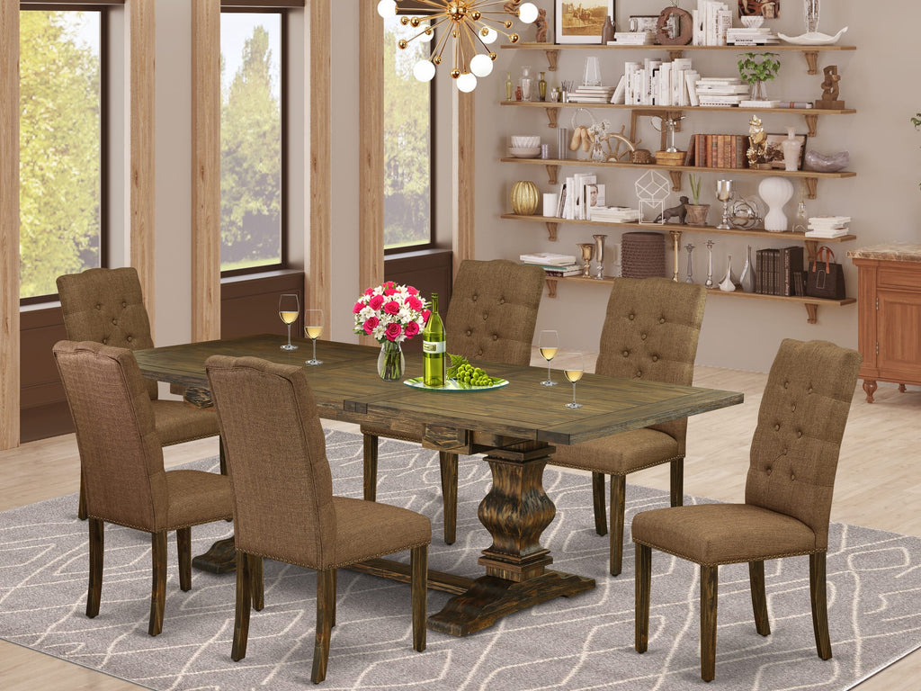LAEL7-H9-JH Elegant 7-Piece Dining Room Ensemble with Expansive Table and Plush Chairs in Rich Jacobean Finish