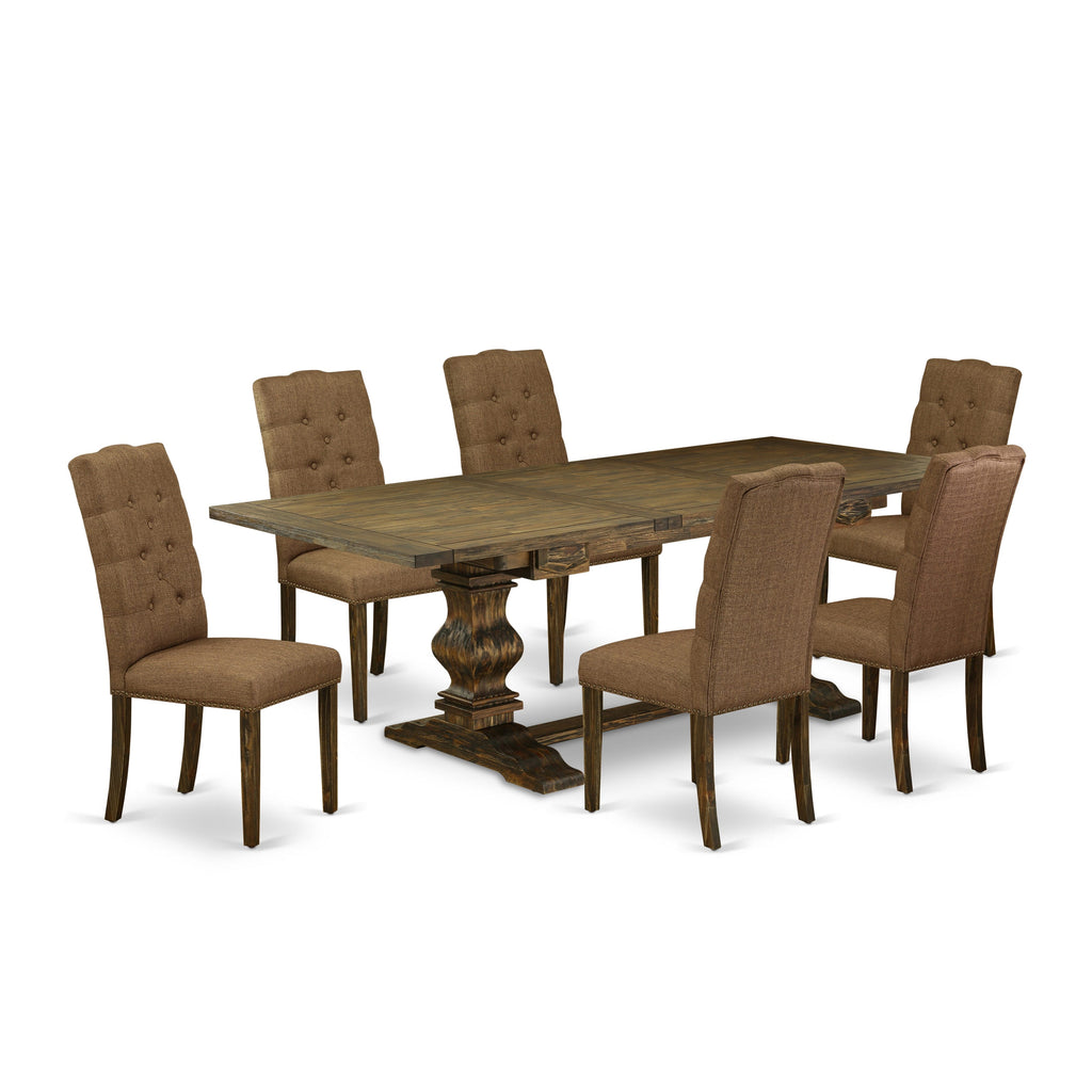 LAEL7-H9-JH Elegant 7-Piece Dining Room Ensemble with Expansive Table and Plush Chairs in Rich Jacobean Finish