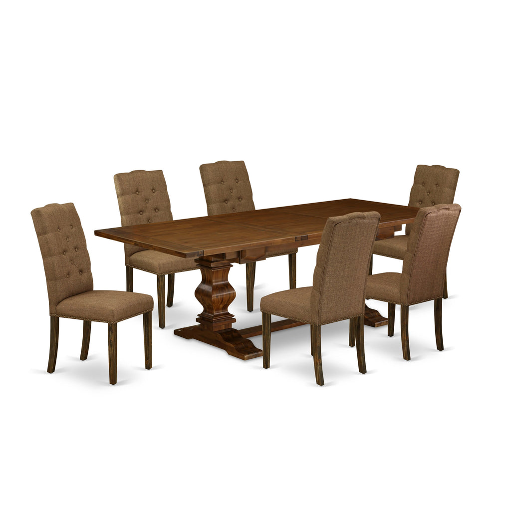 LAEL7-BE-Y8 7 Piece Sophisticated Dining Ensemble Featuring an Elegant Wooden Table with Butterfly Extension and 6 Linen Chairs for Distinctive Settings, 42x92 Walnut