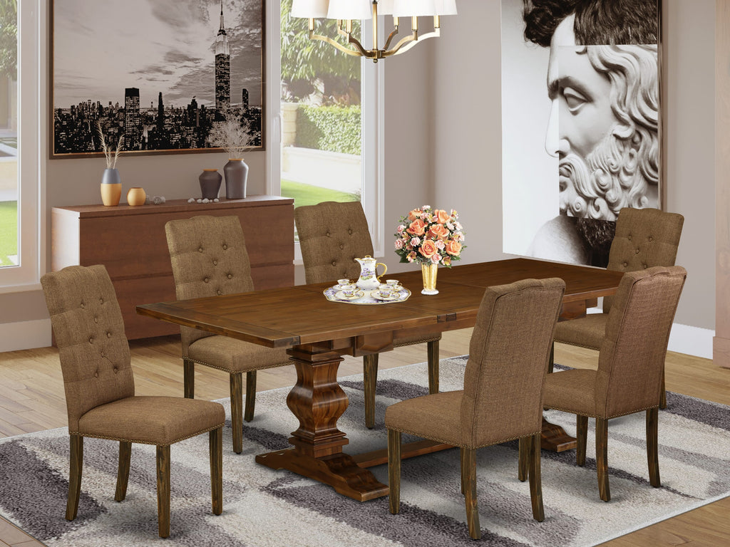 LAEL7-BE-Y8 7 Piece Sophisticated Dining Ensemble Featuring an Elegant Wooden Table with Butterfly Extension and 6 Linen Chairs for Distinctive Settings, 42x92 Walnut