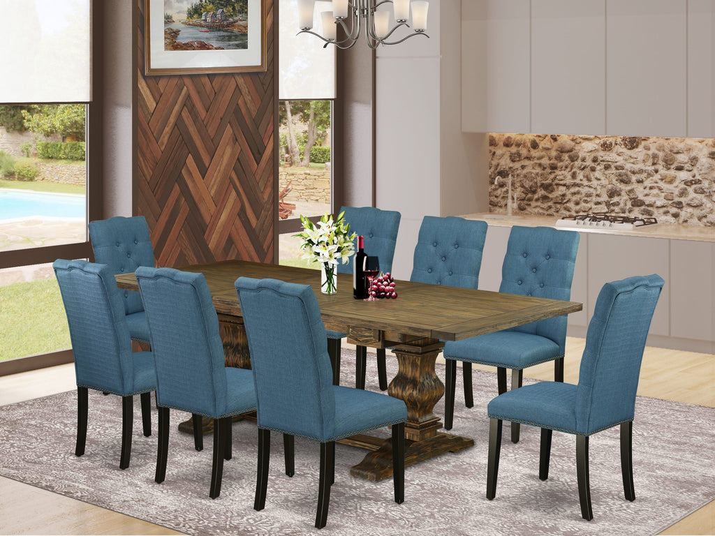 9-Piece Dining Ensemble LAEL9-V7-B7 with Extending Table & Stylish Blue Chairs